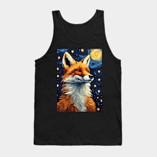 Fox Animal Painting in a Van Gogh Starry Night Art Style Tank Top